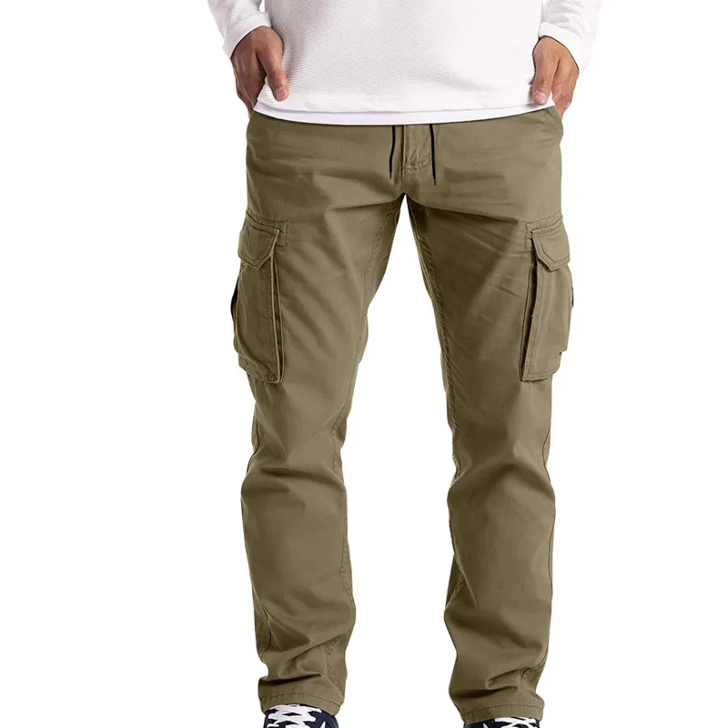 Men Spring Autumn Plus Size Cotton Green Workwear Casual Loose Straight Cargo Pants