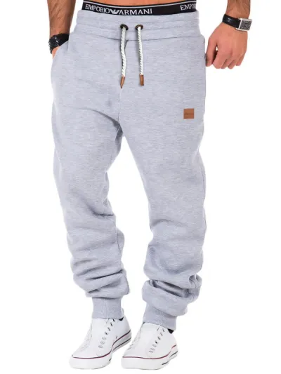Men Casual Training Sports Fitness Sweat Pants Loose Type Mid Waist Cotton Blend