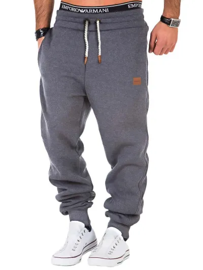 Men Casual Training Sports Fitness Sweat Pants Loose Type Mid Waist Cotton Blend