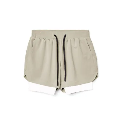 Men Sports Double-Layer Quick-Dry Shorts Breathable Running Summer Slim Fit
