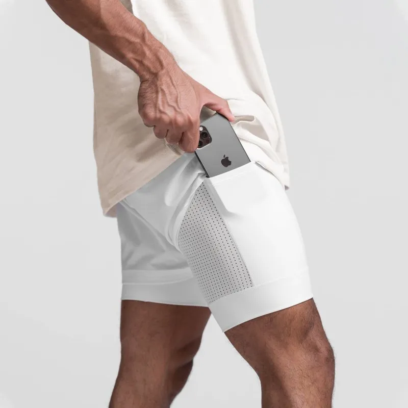 Men Sports Double-Layer Quick-Dry Shorts Breathable Running Summer Slim Fit