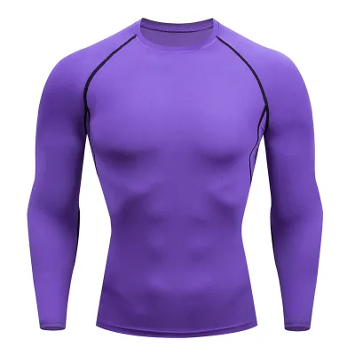 Men Sports Long Sleeve Elastic Tight Fitness T-Shirt for Outdoor Tennis Training Running