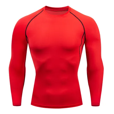 Men Sports Long Sleeve Elastic Tight Fitness T-Shirt for Outdoor Tennis Training Running