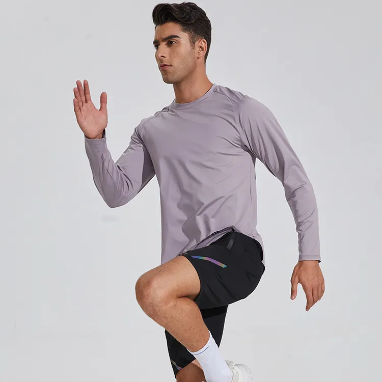 Men's Basic Fashion Sunscreen Sports Long-Sleeve Quick-Dry Solid T-Shirt