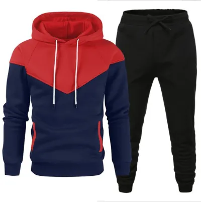 Men Casual Fashion Sports Color Blocking Long Sleeve Hoodie Sweatpants Set