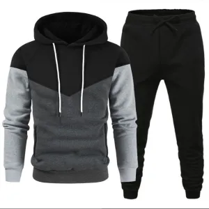 Men Casual Fashion Sports Color Blocking Long Sleeve Hoodie Sweatpants Set