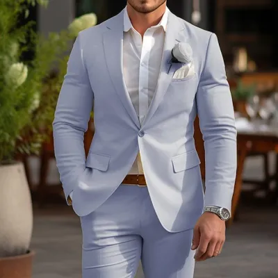 Men's One Button Slim Fit Long Sleeve Blazer Suit