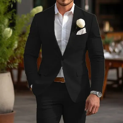Men's One Button Slim Fit Long Sleeve Blazer Suit