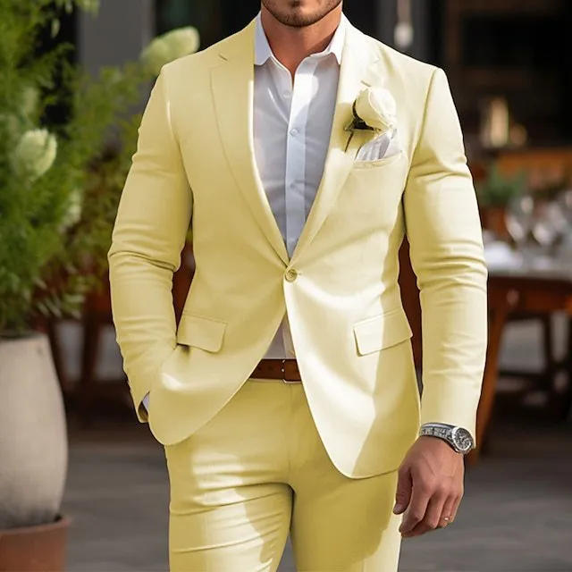 Men's One Button Slim Fit Long Sleeve Blazer Suit