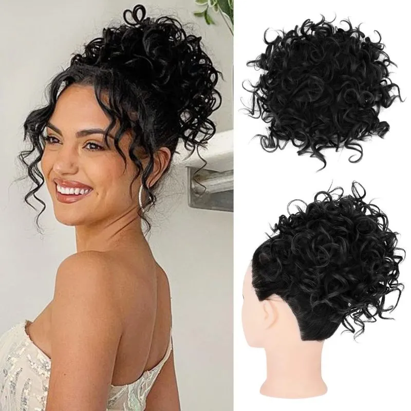 Women Drawstring Messy Small Roll Hair Bun Wig