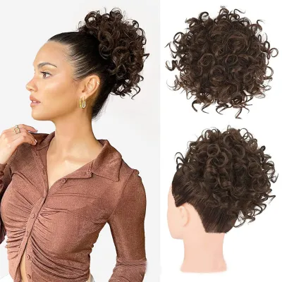 Women Drawstring Messy Small Roll Hair Bun Wig