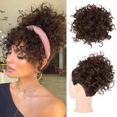 Women Drawstring Messy Small Roll Hair Bun Wig