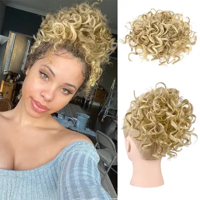Women Drawstring Messy Small Roll Hair Bun Wig