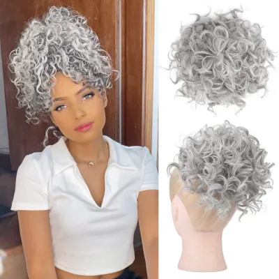 Women Drawstring Messy Small Roll Hair Bun Wig