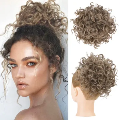 Women Drawstring Messy Small Roll Hair Bun Wig