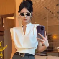 Office Women Summer Cap Sleeve V-Neck Blouse
