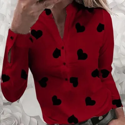 Women's Floral Printed V-Neck Long Sleeve Blouse for Office Chic