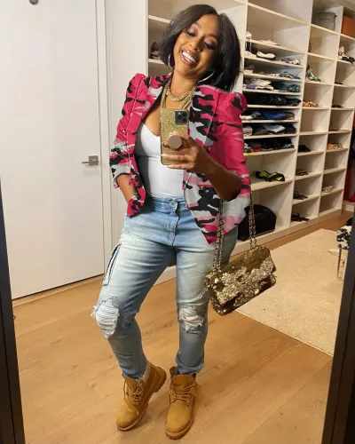 Casual Street Punk Women Camouflage Print Double-Breasted Blazer