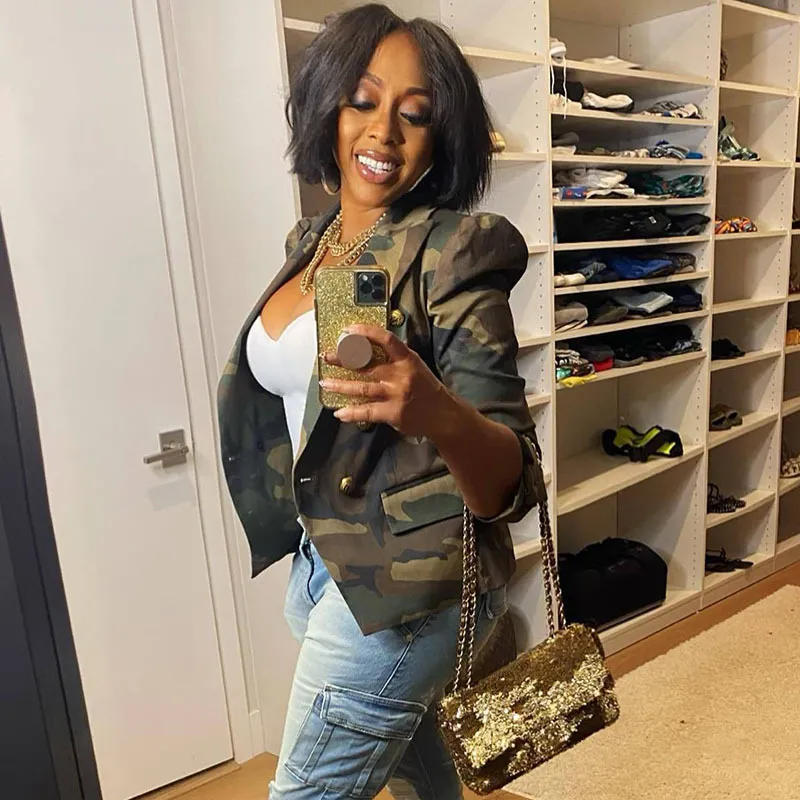 Casual Street Punk Women Camouflage Print Double-Breasted Blazer