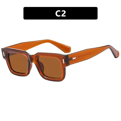Vintage Square Frame Rivet Ac Lens Anti-Uv Sunglasses