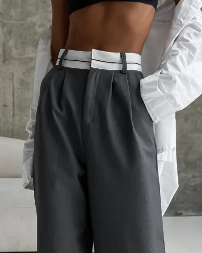 Spring Solid Color Casual Women Office Straight Leg Pants