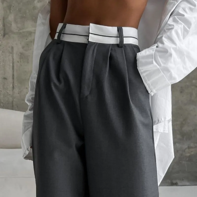 Spring Solid Color Casual Women Office Straight Leg Pants