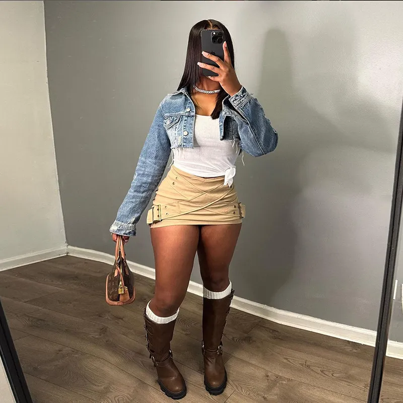 Women Fashion Low Waist Sexy Sheath Belted Cargo Slim Skirt