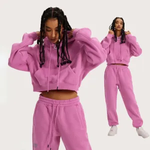 Athleisure Casual Solid Color Pullover Drawstring Pocket Hoodie Pants Set Women Sports Set