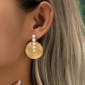 Women Vintage Geometric Heart Pearl Earrings