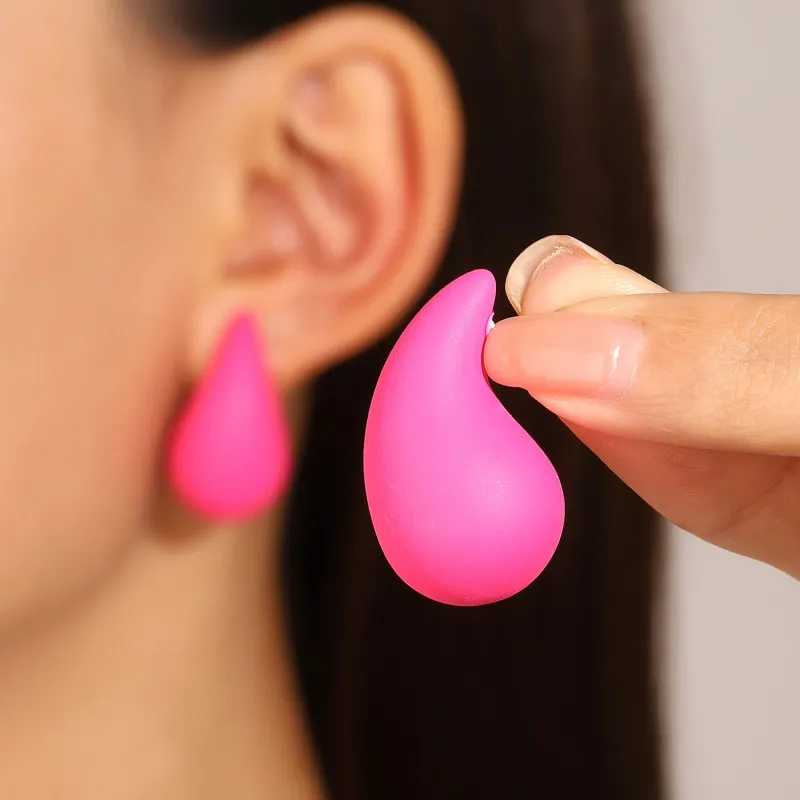 Exaggerated Big Water Drop Simple Neon Color Women Stud Earrings