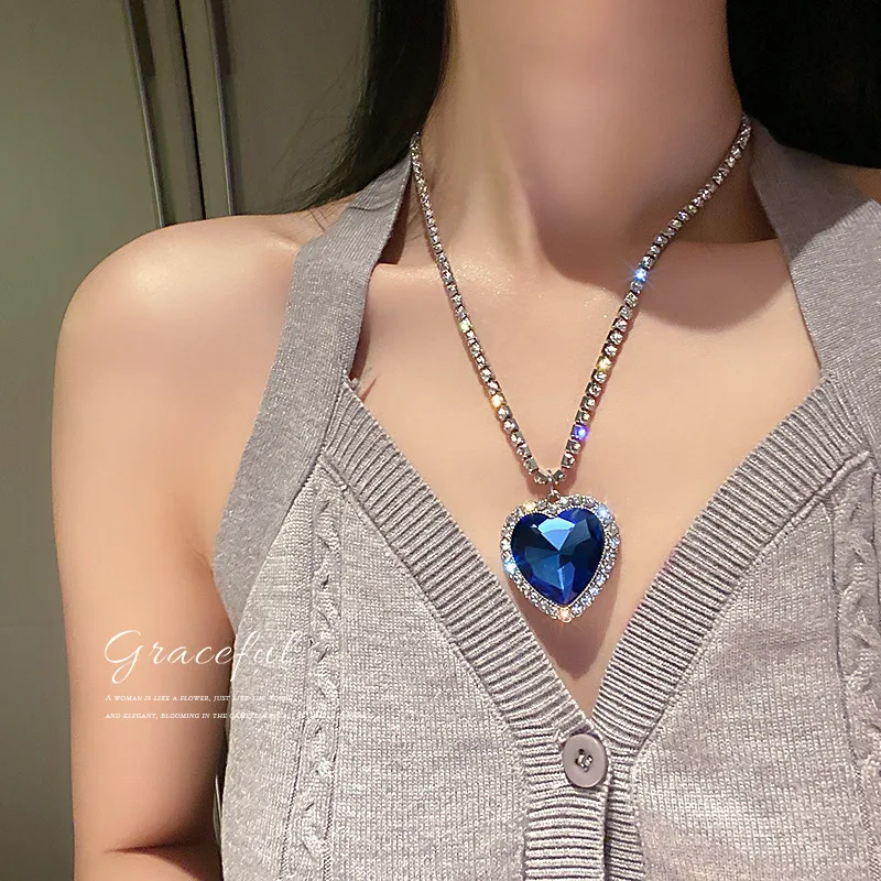 Women Fashion Style Crystal Heart Pendant Rhinestone Ball Chain Necklace