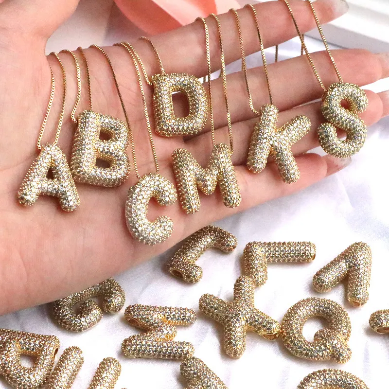 New Micro-Inlaid Zircon 26 Letter Alphabet Pendant Necklace Copper Plated 18k Gold Fashion Classic Jewelry