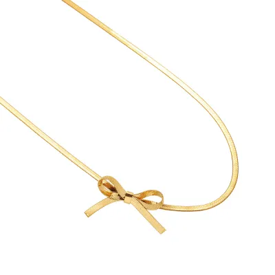 Titanium Steel 18k Gold Plated Exquisite Simple Snake Bone Chain Bow Knot Collar Necklace