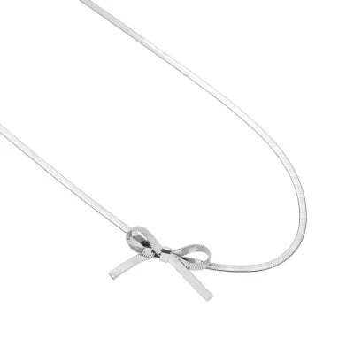 Titanium Steel 18k Gold Plated Exquisite Simple Snake Bone Chain Bow Knot Collar Necklace