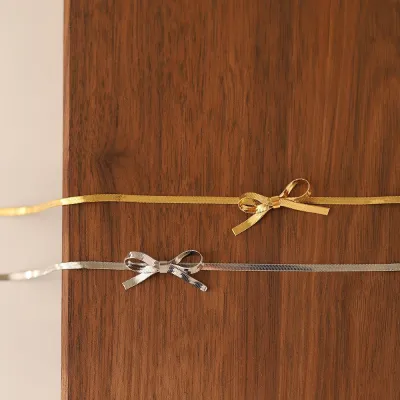Titanium Steel 18k Gold Plated Exquisite Simple Snake Bone Chain Bow Knot Collar Necklace
