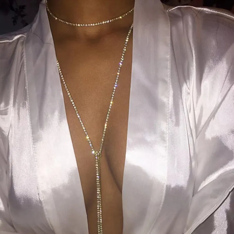 Women Exquisite Claw Chain Full Rhinestone Long Necklace Simple Geometry Fashion Commuter