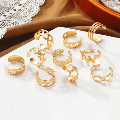 Women Fashion Boho Vintage Vacation Beach Metal Hollow Toe Ring