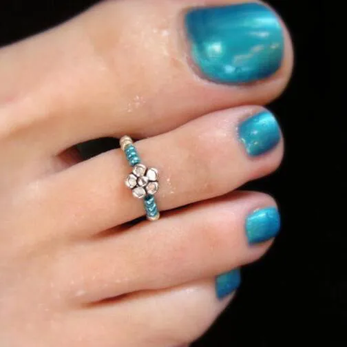 Summer Vacation Women Bohemian Beach Turquoise Rice Beads Toe Ring