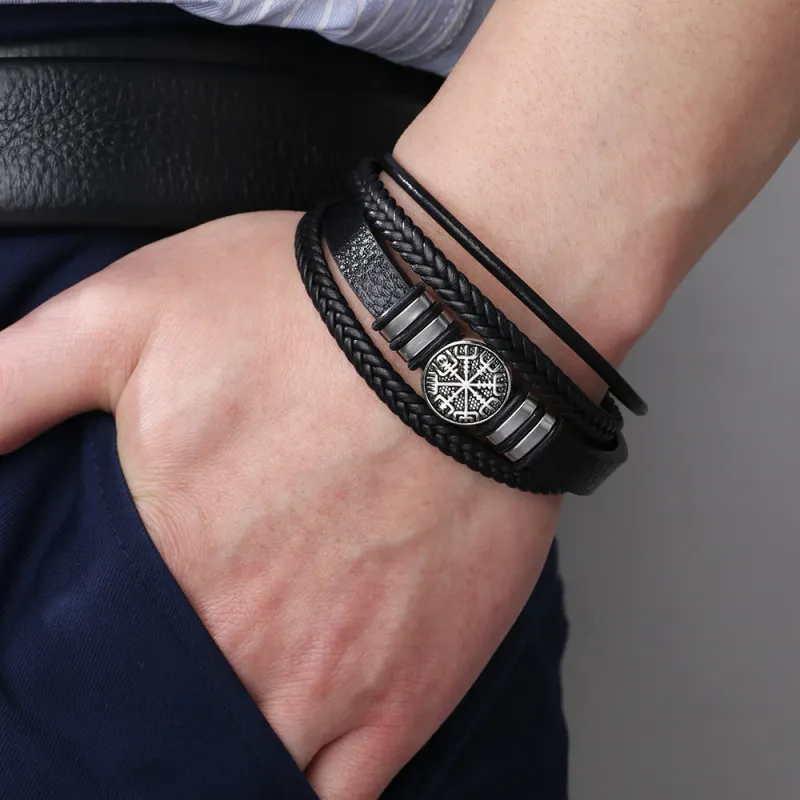 Fashion Punk Style Multi-Layer Men's Braided Leather Rope Bracelet