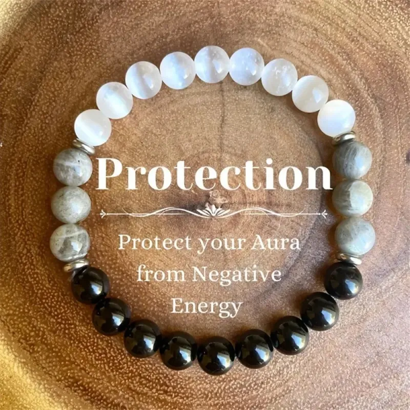 Unisex White Cat Eye Map Stone Beaded Bracelet