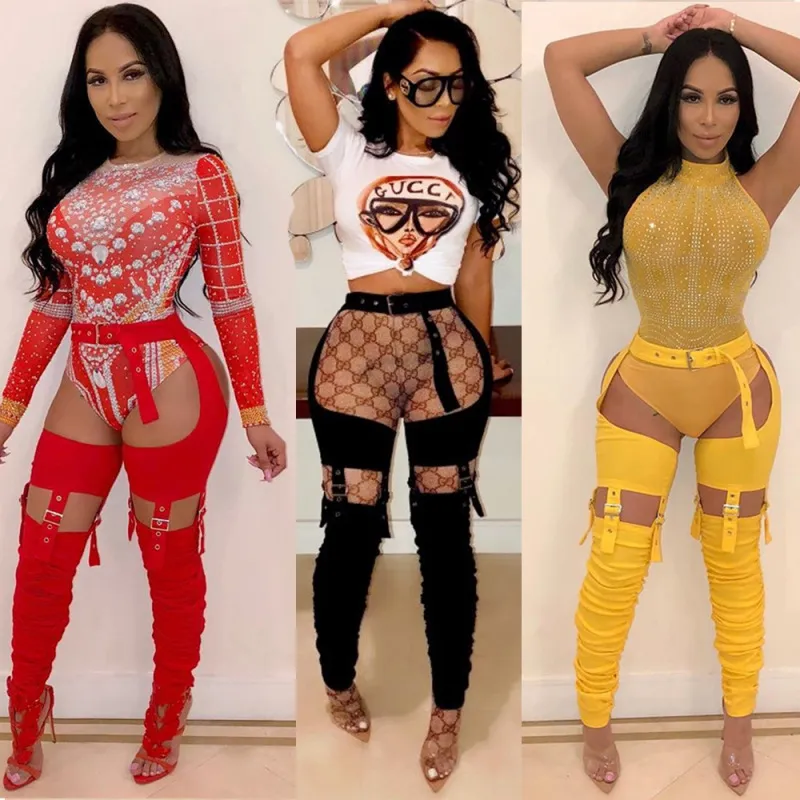 Women Sexy Metal Buckle Eyelet Irregular Pleated Leggings