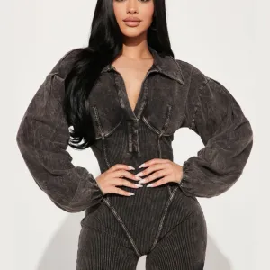Women's V-Neck Slim Fit Long Sleeve High Waist Romper