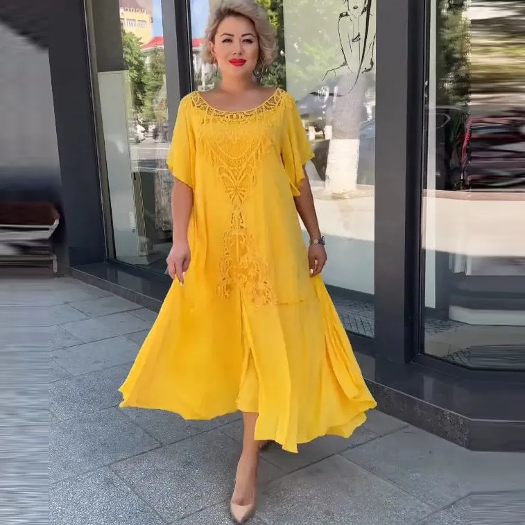 Women Plus Size Casual Swing Dress with Polo Collar