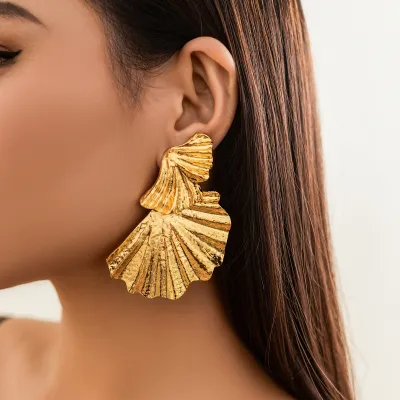 Punk Metal Ginkgo Leaf Earrings Fashion Commuter Alloy