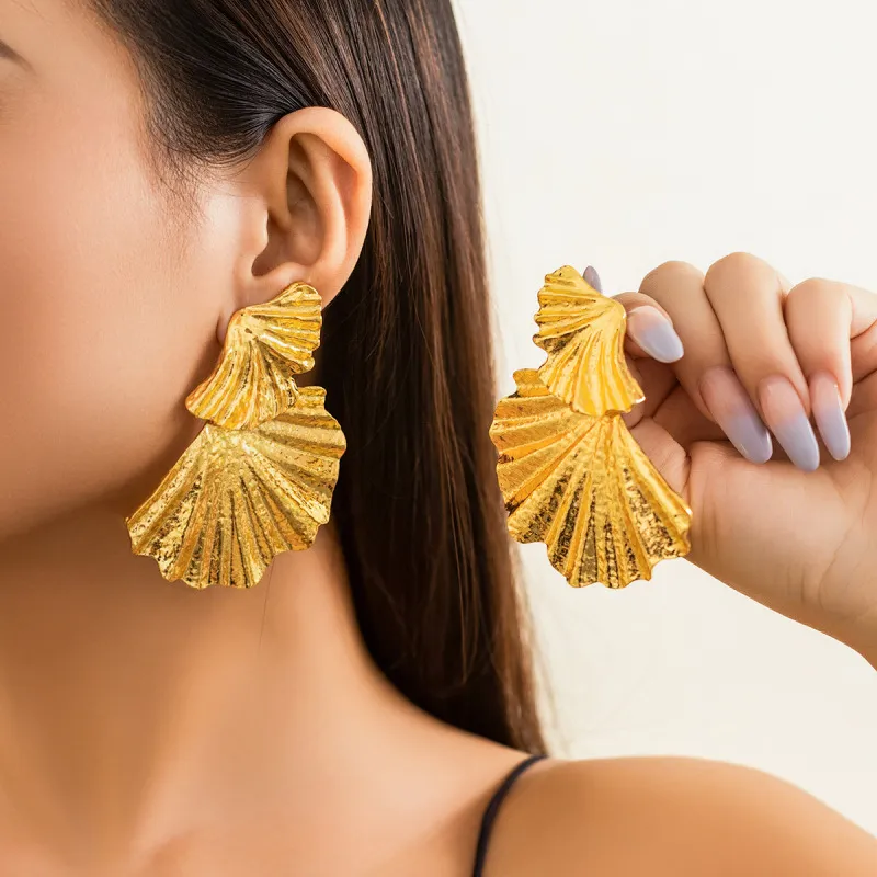Punk Metal Ginkgo Leaf Earrings Fashion Commuter Alloy