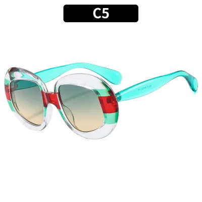 Fashion Color Matching Large Frame Oval Box Sunglasses