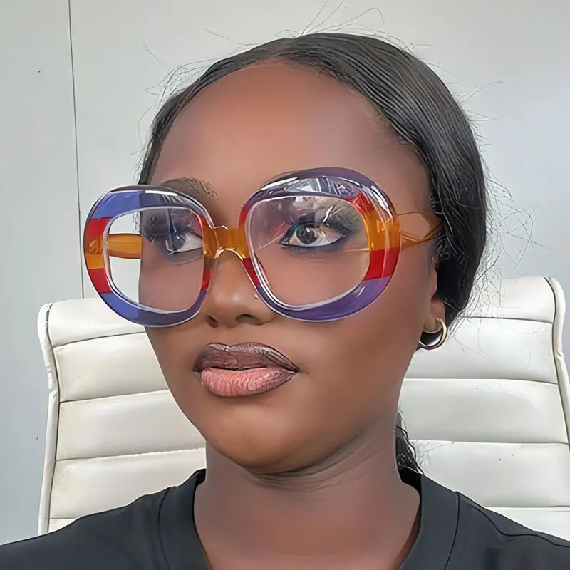 Fashion Color Matching Large Frame Oval Box Sunglasses