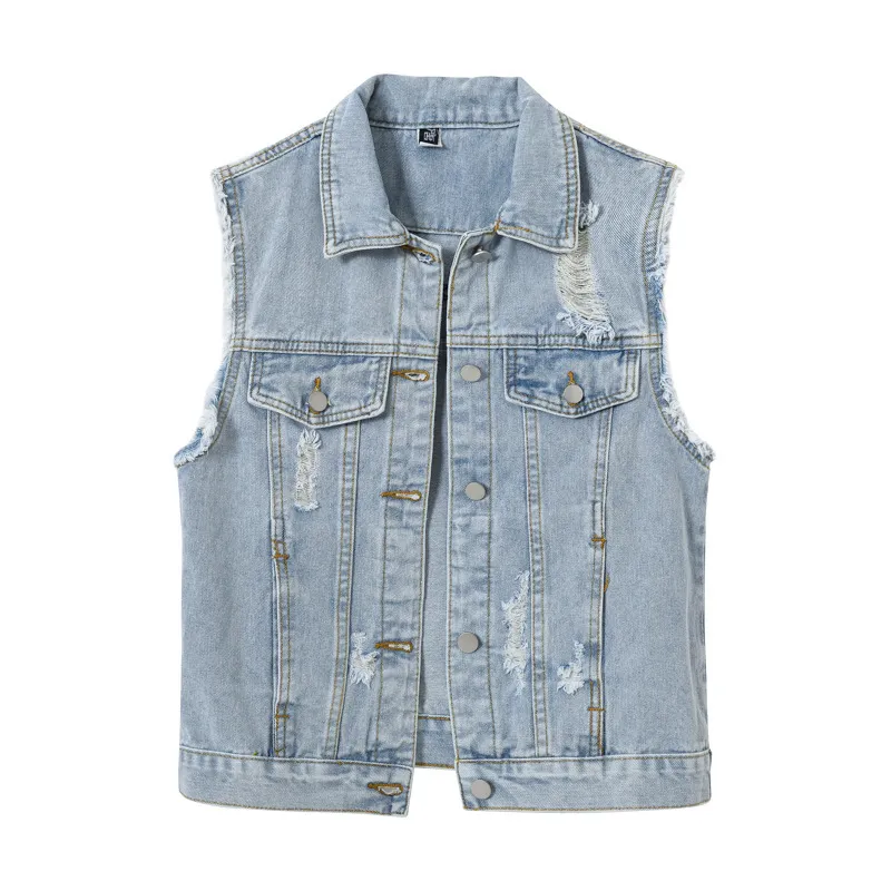 Women Casual Rick Denim Vest Cardigan Lapel