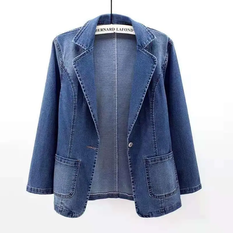 Women Simple Blue Denim Jacket Commuter Wind
