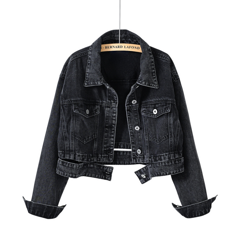★ MUCENT★ Crop Damage Black Denim Jacket Denim Jacket P00 Fulijie Women's Jean Jacket Frayed Washed Button Up Cropped